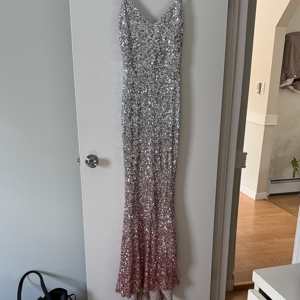 Windsor Silver-to-Rose Sequin Ombre Maxi Dress